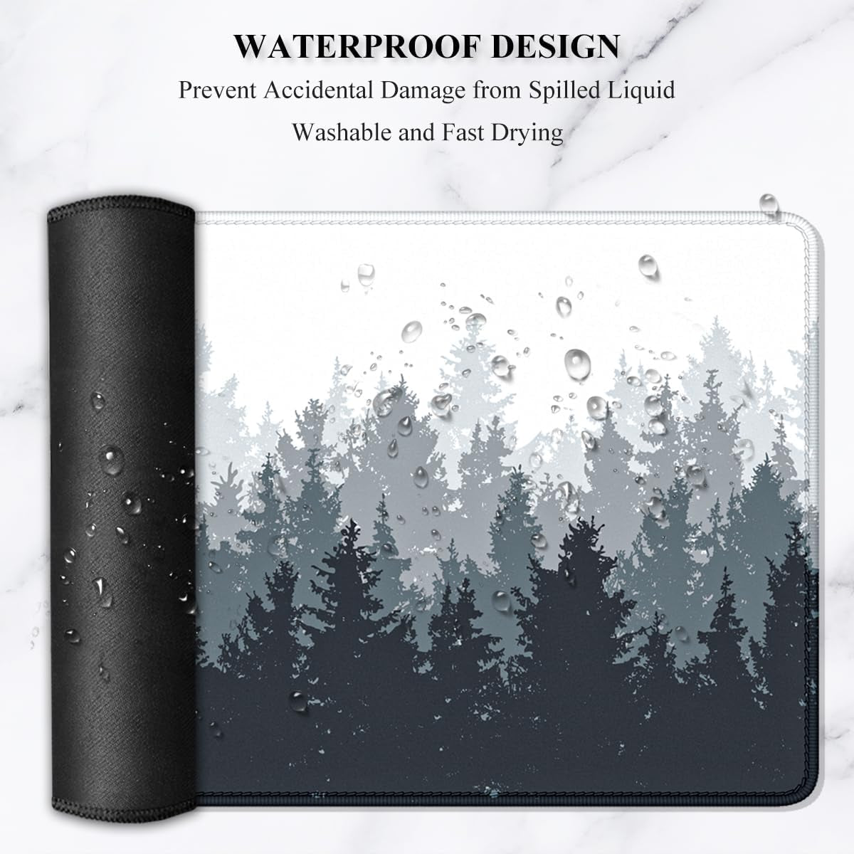 Large Mouse Pad, Full Desk XXL Extended Gaming Mouse Pad 35" X 15", Waterproof Desk Mat with Stitched Edge, Non-Slip Laptop Computer Keyboard Mousepad for Office & Home, Misty Forest Design