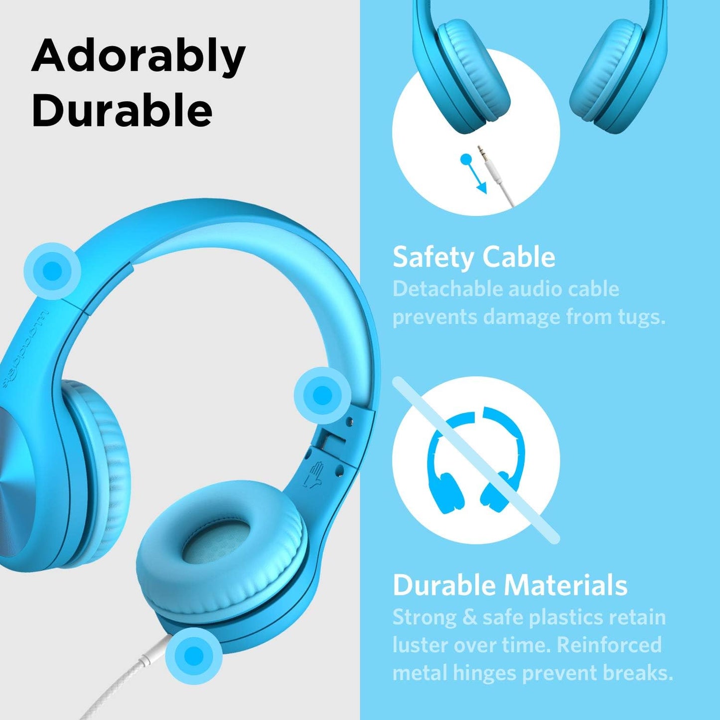 Connect+ PRO Kids Premium Volume Limited Wired Headphones with Shareport and Inline Microphone (Children) - Blue