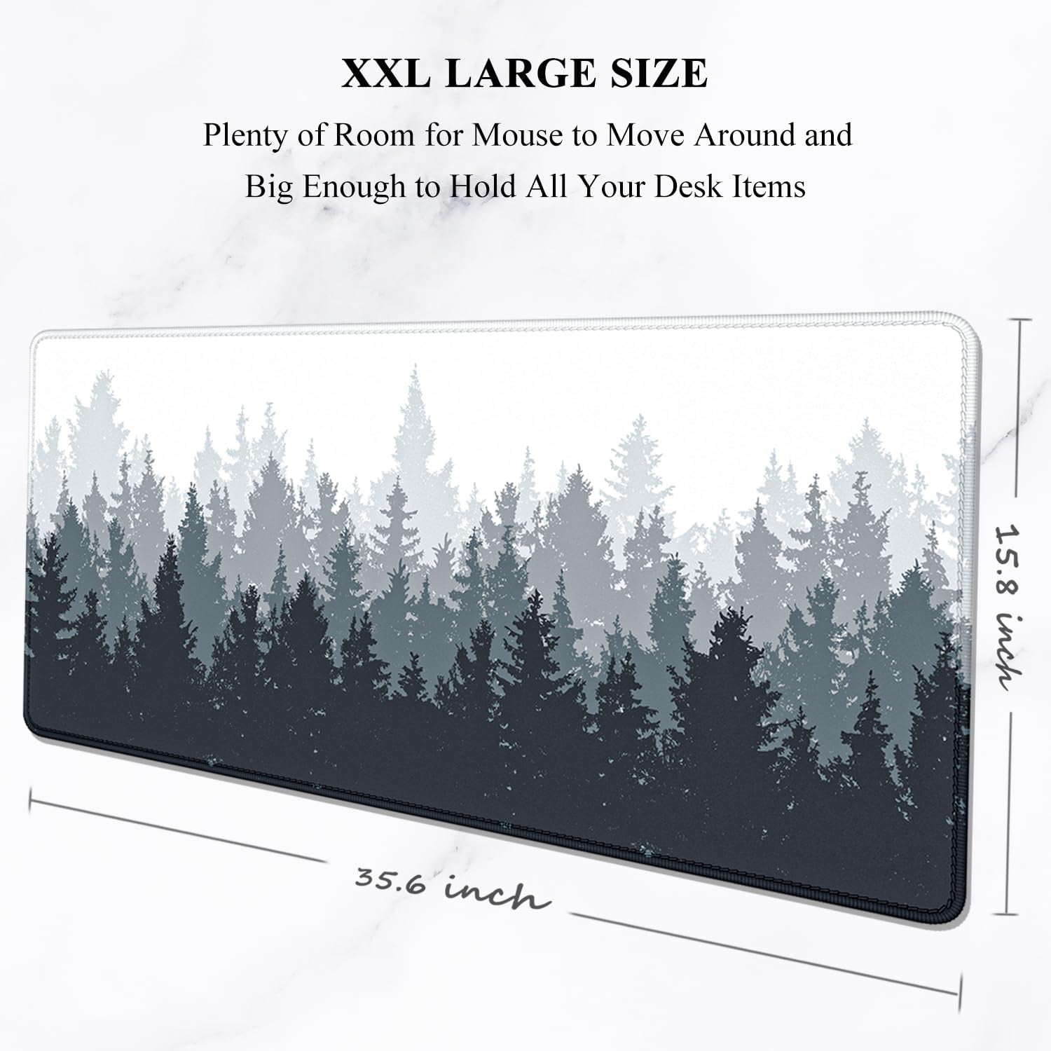 Large Mouse Pad, Full Desk XXL Extended Gaming Mouse Pad 35" X 15", Waterproof Desk Mat with Stitched Edge, Non-Slip Laptop Computer Keyboard Mousepad for Office & Home, Misty Forest Design