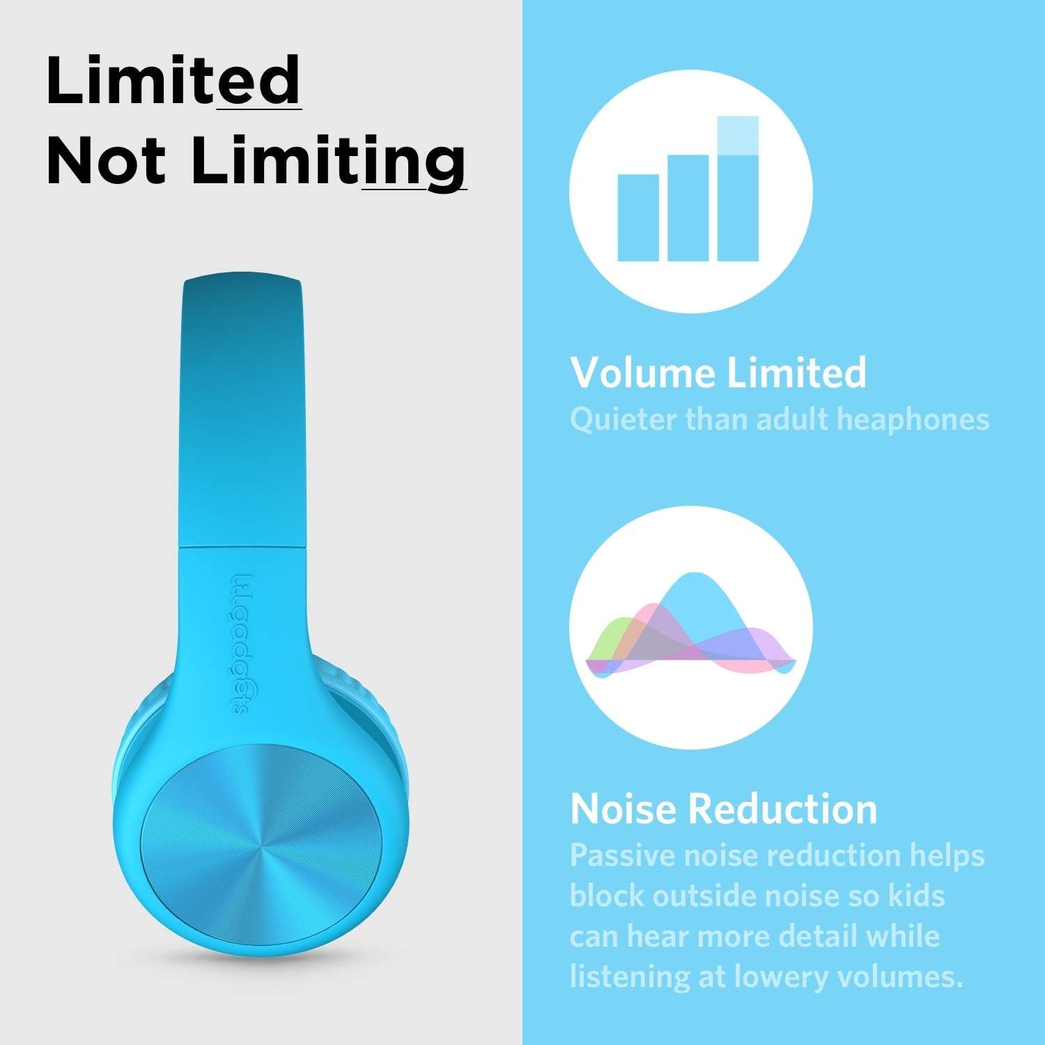 Connect+ PRO Kids Premium Volume Limited Wired Headphones with Shareport and Inline Microphone (Children) - Blue