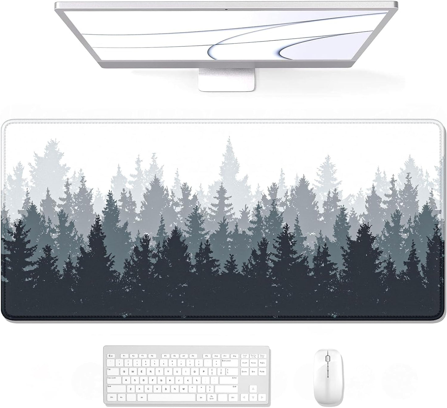 Large Mouse Pad, Full Desk XXL Extended Gaming Mouse Pad 35" X 15", Waterproof Desk Mat with Stitched Edge, Non-Slip Laptop Computer Keyboard Mousepad for Office & Home, Misty Forest Design