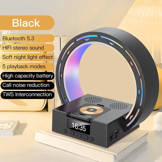 Trending Products 2024 New Arrivals Smart 15W Wireless Charger BT Speakers with Alarm Clock Led Lighting Decoration for Bedroom