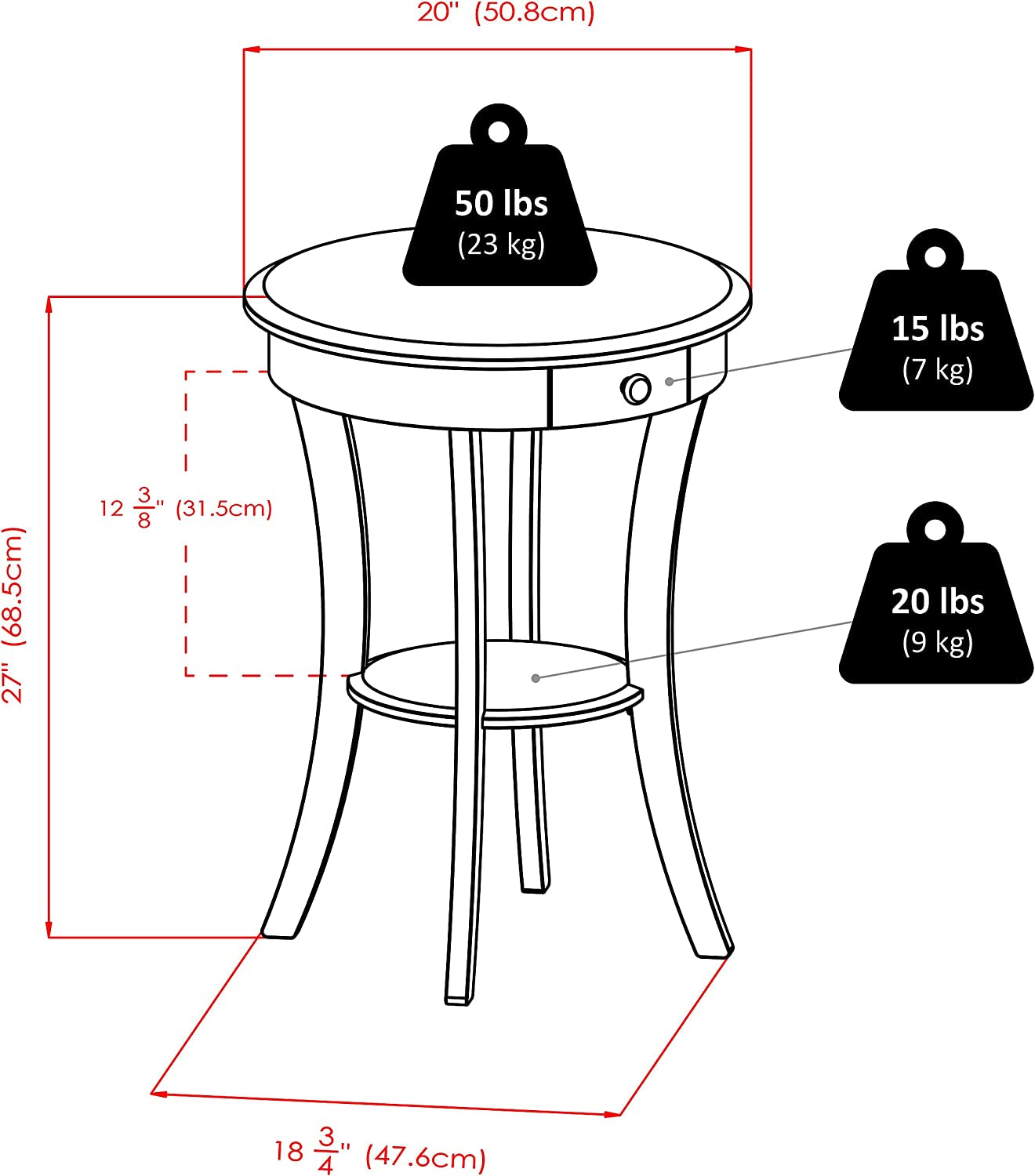 Wood Sasha Accent Table, Cappuccino(Color May Slightly Vary)