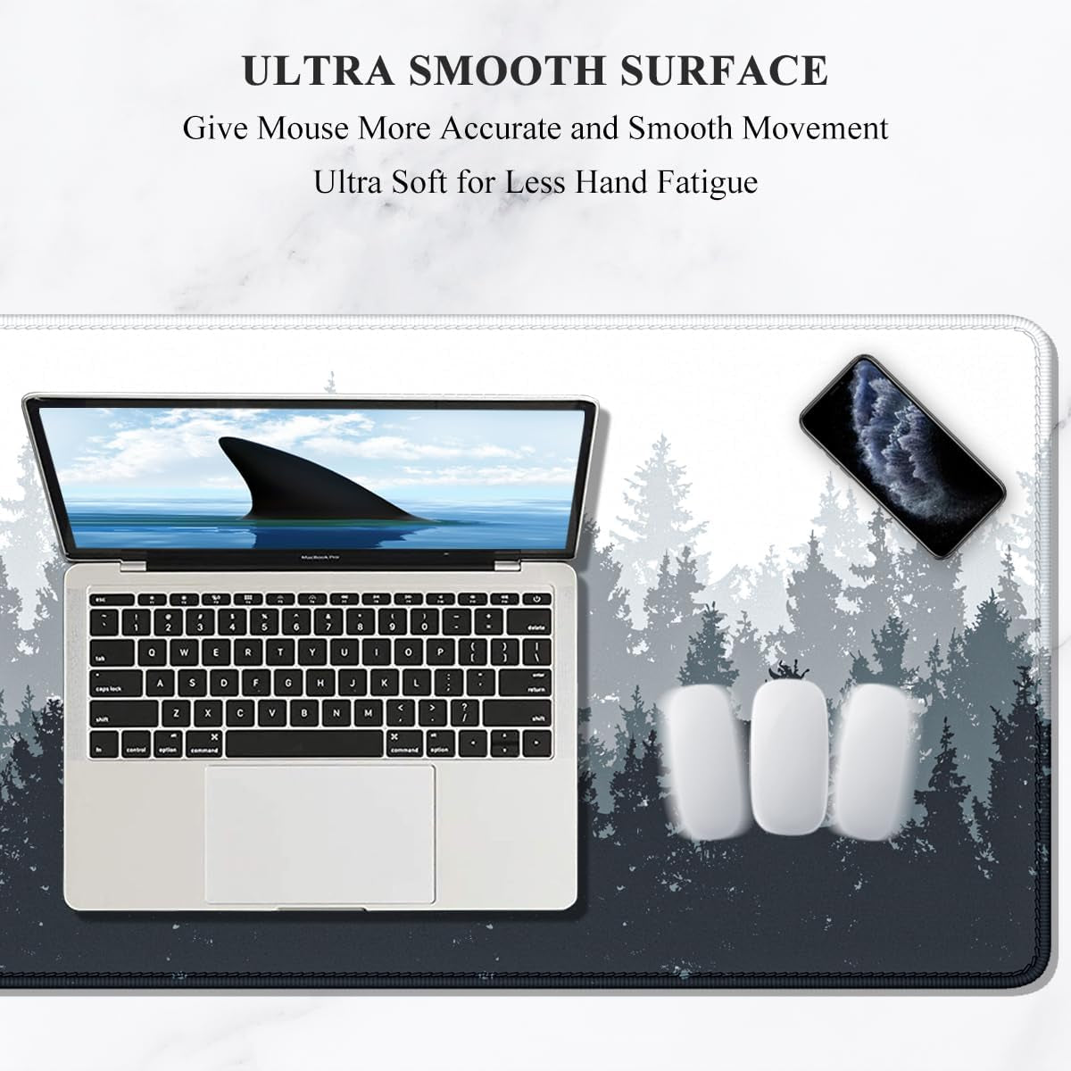 Large Mouse Pad, Full Desk XXL Extended Gaming Mouse Pad 35" X 15", Waterproof Desk Mat with Stitched Edge, Non-Slip Laptop Computer Keyboard Mousepad for Office & Home, Misty Forest Design